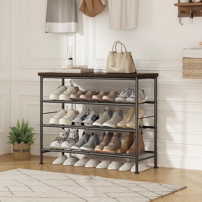 SUOERNUO Shoe Rack Organizer 4 Tier for Closet Entryway Free Standing Metal Storage Shoe Shelf with MDF Top Board，Black - Image 4