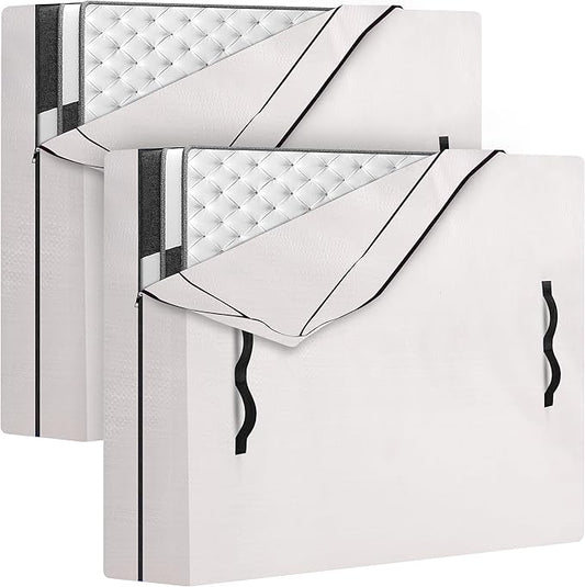 2 Pack Mattress Bags for Moving and Storage with 8 Handles - Semi-Transparent, King