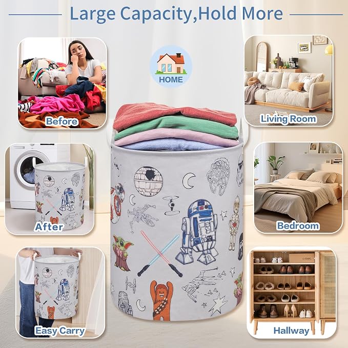 Room Nursery Decor,Baby Laundry Large Hamper Foldable With Waterproof Pe Coating,Dirty Clothes Basket Featuring The Child,Bedroom,Bathroom Set,Toy Bin,Boys and Girls Birthday Gifts (round) - Image 4