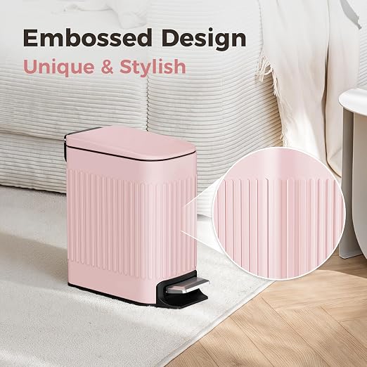 TrashAid Pink Bathroom Trash Can, 1.6 Gallon Stainless Steel Small Garbage Can with Lid, Step Pedal, Cute Wastebasket for Bathroom, Office, Bedroom, RV, Pink - Image 3