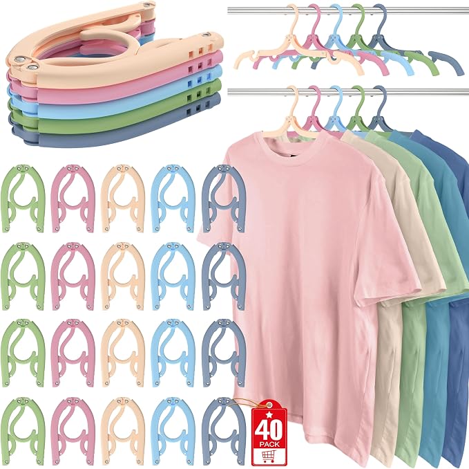 40 Pcs Travel Hangers Portable Foldable Travel Hanger Organizer, Plastic Cruise Essentials Clothes Drying Rack Folding Hangers for Camping Flying RV Europe Vacation Essentials Suitcase, Multi by Besslly