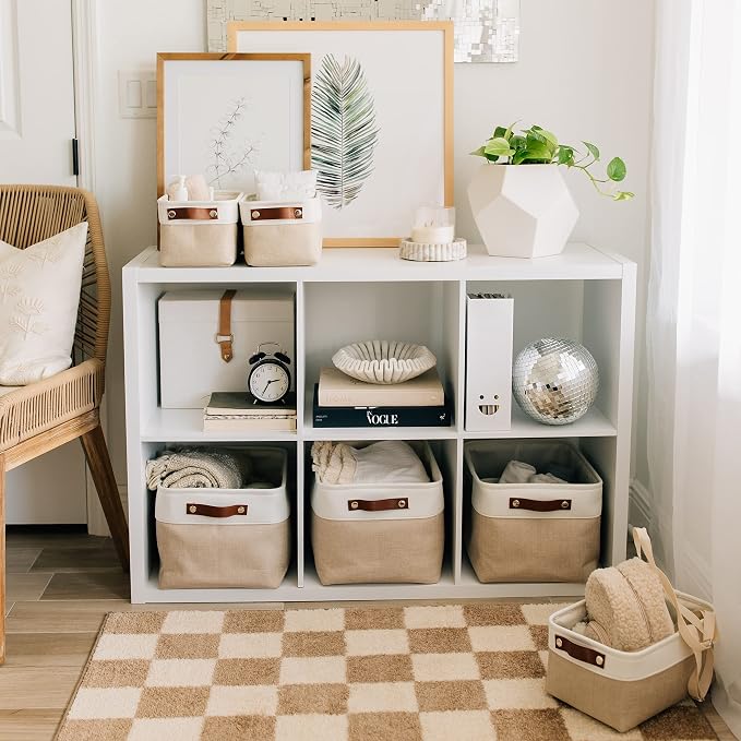 OrganiHaus Large Fabric Storage Baskets for Shelves 3 Pack, 15x11in Closet Storage Bins, Canvas Storage Bin for Organizing, Cloth Baskets, Linen Closet Organizers, Beige/Off-White - Image 4