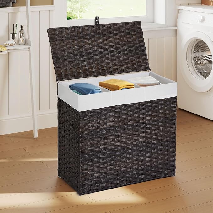Greenstell Laundry Hamper with Lid, 125L Wicker Laundry Baskets with 2 Removable Liner Bags & 5 Mesh Laundry Bags, Handwoven Rattan Clothes Hamper with Handles for Clothes in Bathroom, Bedroom - Image 6