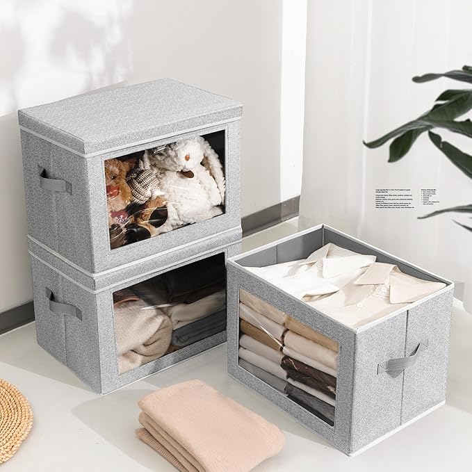 Homsorout Storage Bins with Lids, 6 Pack Large Storage Cubes with Window, Closet Bins with Lids & Handles, Fabric Box for Organizing Clothes, Towels, Books, Blended - Image 3