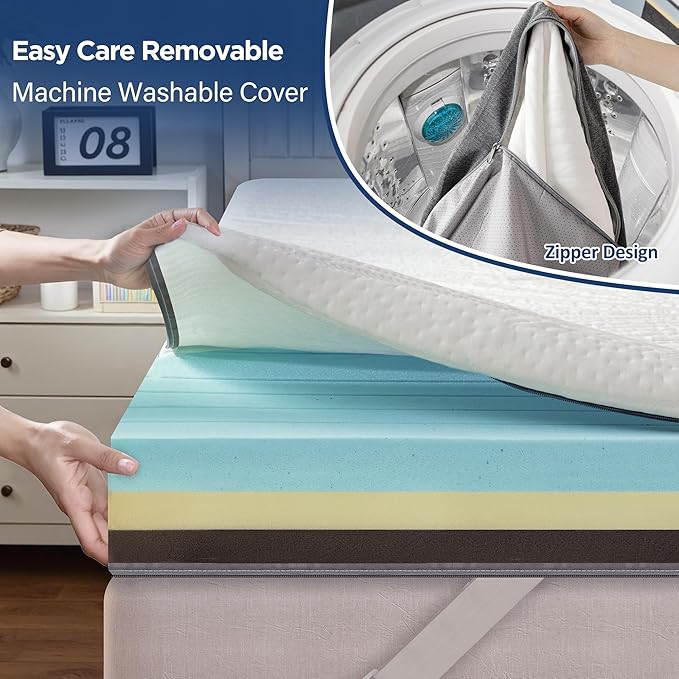 EnHomee 3 Inch Memory Foam Mattress Topper, King Mattress Topper for Back Pain and Washable Tencel Cover for Master Bedroom, Guest Room, Soft & Pressure Relief & Breathable, CertiPUR-US Certified