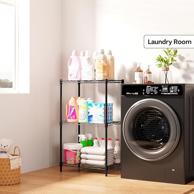 M MZG 3 Tiers Shelf Metal Storage Shelves Wire Rack Closet Organizers with Wheel for Garage Kitchen Bathroom Laundry Black 11.8" D x 17.7" W x 28.8" H - Image 7