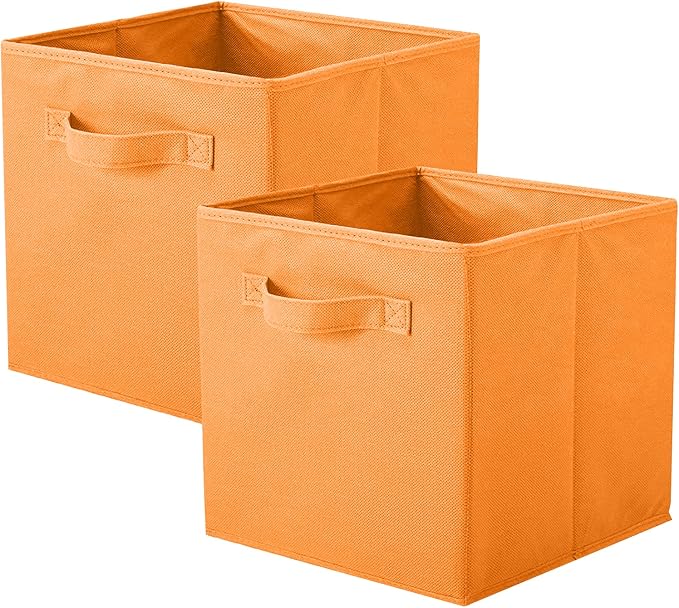 ShellKingdom Storage Bins, Foldable Fabric Storage Cubes and Cloth Storage Organizer Drawer for Closet and Toys Storage, 2 Pack (Orange) by ShellKingdom