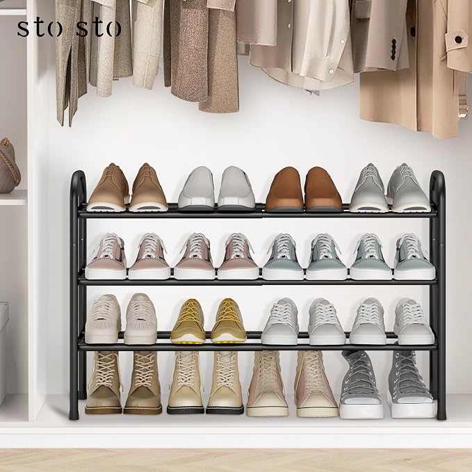 STO STO Expandable Shoe Rack, 3-Tier Metal Small Shoe Rack for Closet, Up to 16 Pairs Adjustable Shoes Racks Storage for Front Door Entrance, Free Standing Shoes Rack Organizer for Entryway, Black - Image 2