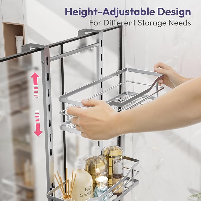 SWTYMIKI Over the Door Shower Caddy - 4 Tier Adjustable Shower Organizer Hanging with Soap Holder, No Drilling Stainless Steel Bathroom Rack Hanging for Body Wash, Shampoo, Soap, Razor, Silver - Image 3