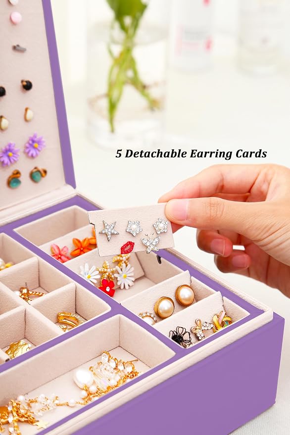 QBestry Girls Jewelry Box for Earrings Jewelry Organizer Box Teen Girls Earrings Organizer Jewelry Box with Earring Holder Organizer Stud Earring Box for Girls Womens Jewelry Case Organizer Purple - Image 6