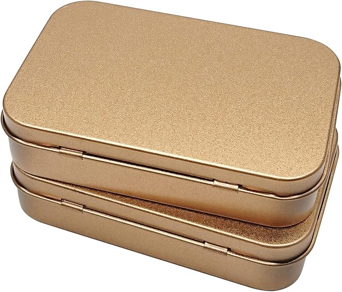 Hulless 6 Pcs Metal Hinged Tin Box Container Mini Portable Small Storage Container Kit with Lid for Home Storage 3.7 x 2.3 x 0.8 Inch, Gold - Image 5
