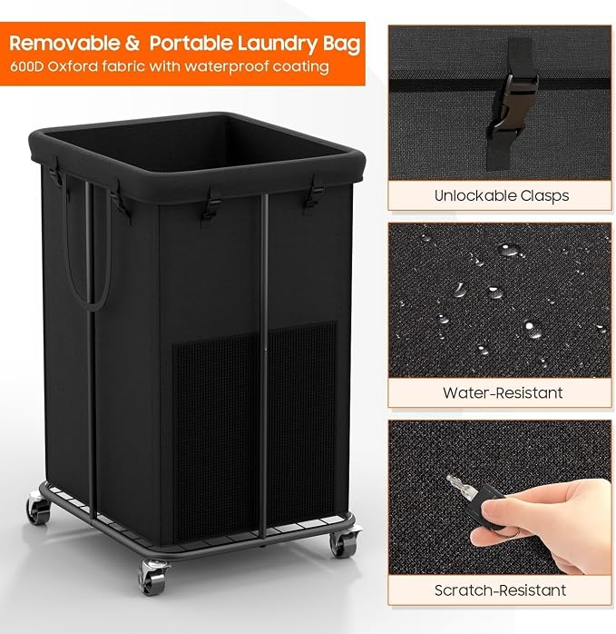 150L Laundry Hamper with Wheels, Rolling Laundry Basket with Metal Frame and Removable Bag, Large & Tall Dirty Clothes Hampers for Bedroom Aesthetic, Laundry Room, Bathroom, Dorm-Black - Image 5
