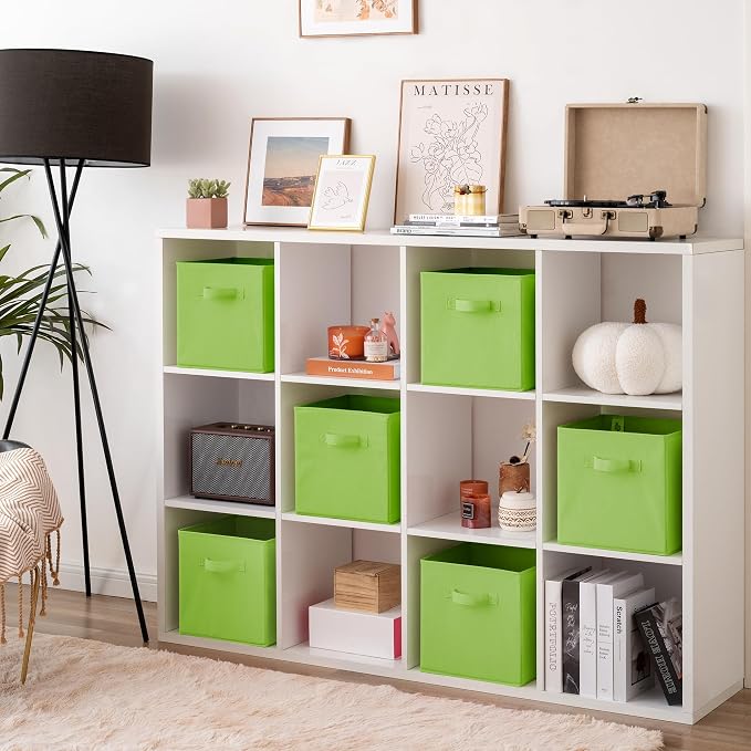 GRANNY SAYS Cube Storage Bins, 11 Inch 6 Pack Cube Storage Organizer, Foldable Fabric Storage Bins with Handle, Storage Baskets for Shelves, Closet, Light Green - Image 5