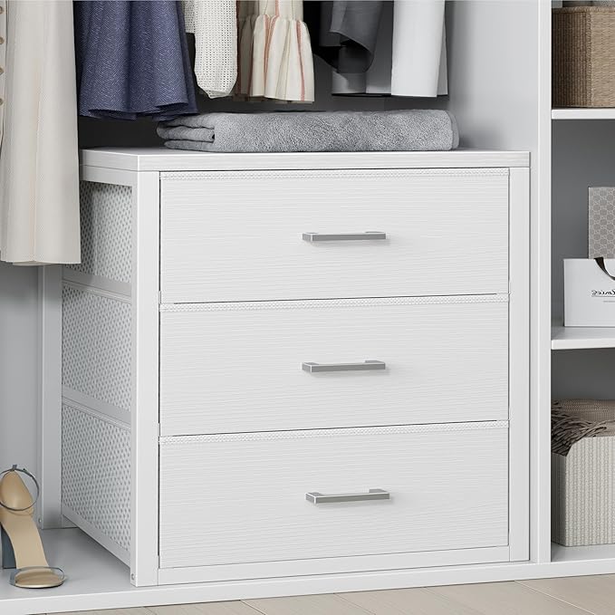 BOLUO Closet Drawers White 3 Drawer Dresser for Closet Organizers and Storage Bedroom Dorm Modern by BOLUO