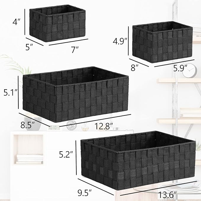 Posprica Woven Storage Baskets for Organizing 6 Pack, Large&Small Storage Cube Bins Set for Bathroom, Storage Boxes Container for Drawer, Closet, Shelf, Dresser, Black - Image 4