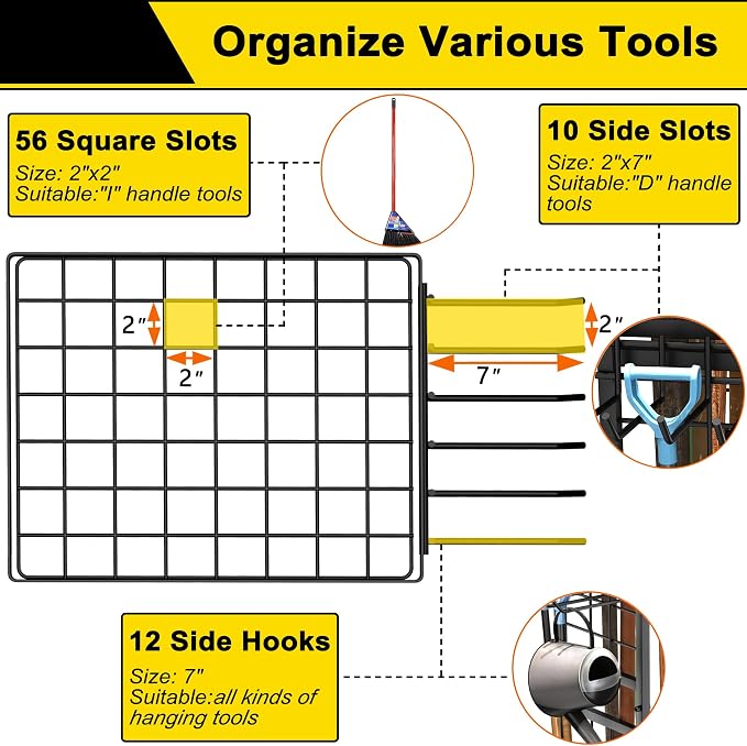 GIOTORENT 6 Tier Garden Tool Organizer, Garage Storage and Organization, Metal Yard Tools Storage Rack, Heavy Duty Garden Tool Organizer for Garage, Yard, Patio, Shed, Indoors and Outdoors, Black - Image 7