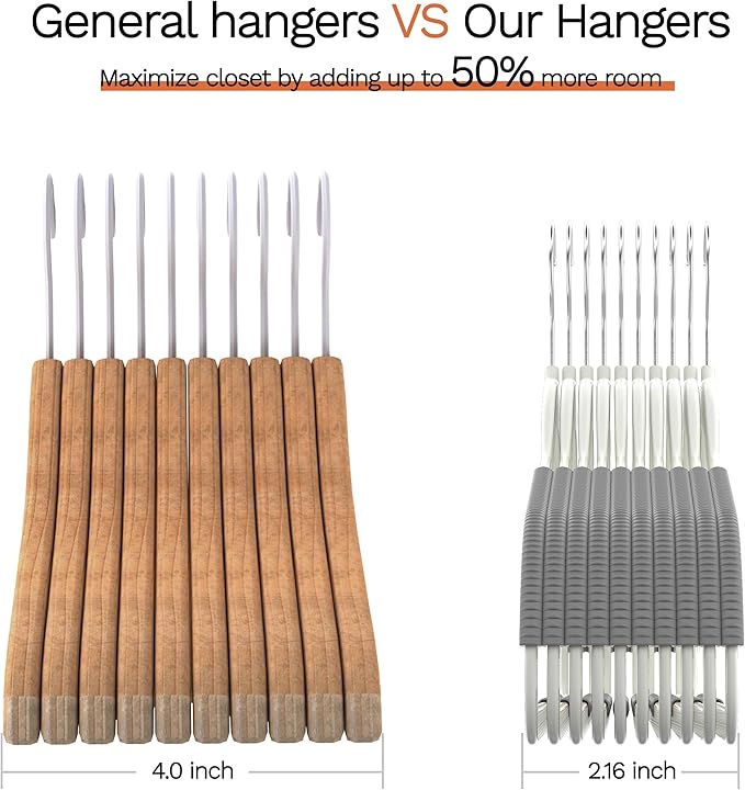 60 Pack Heavy Duty Plastic Hangers, Non Slip Clothes Hangers with Rubber Pads and 360° Hook - Thin Space Saving Hanger, Closet Organizer for Shirt, Pants, Suit, Skirt,Coat - Gray - Image 6