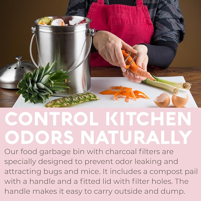EPICA Countertop Compost Bin Kitchen | 1.3 Gallon | Odorless Composting Bin with Carbon Filters | Indoor Compost Bin with Lid | Stainless Steel Kitchen Composter for Food Scraps & Waste Recycling - Image 4