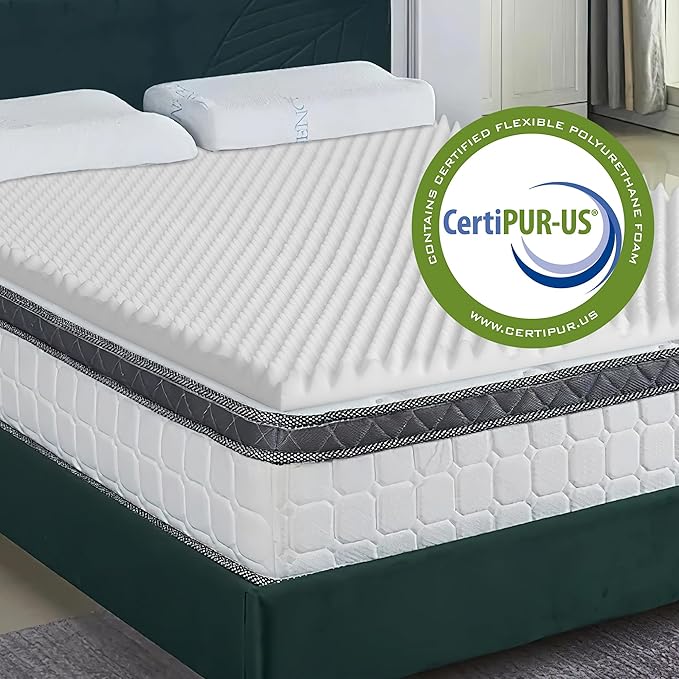 Treaton, 1-Inch Convoluted High Density Foam Mattress Topper, CertiPUR-US Certified for Superior Comfort and Support, Twin, Green