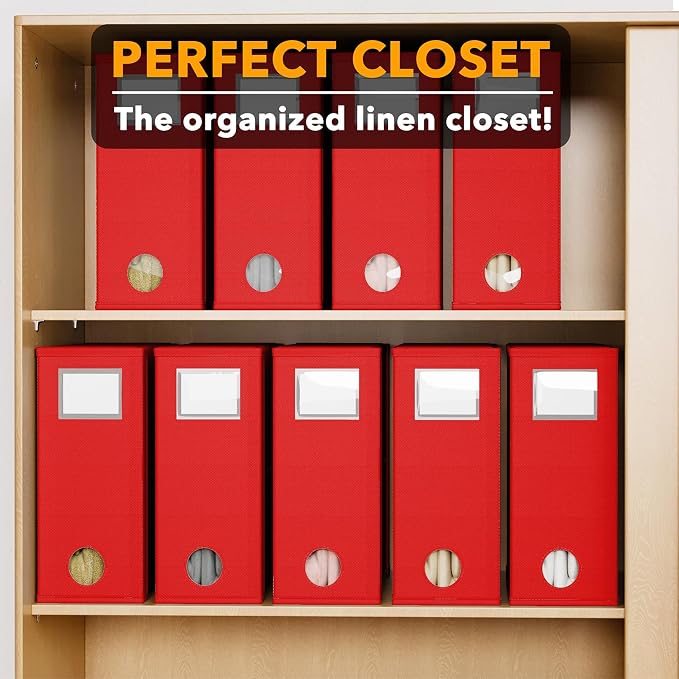 SpaceAid 9 Pack Bed Sheet Organizers and Storage, Foldable Sheet Organizer with Window for Linen Closet, Set Folder Keeper for Queen & King Size Bedding Storage (Red) - Image 5