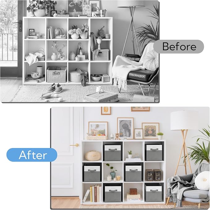Cupic Cupid 11 Inch Storage Cube, Fabric Cube Storage Bin with Handles, Storage Cube Organizer for Clothes and Toys, Collapsible Cube Bins for Closet, Shelves, Nursery, 6-Pack, Gray and White - Image 8