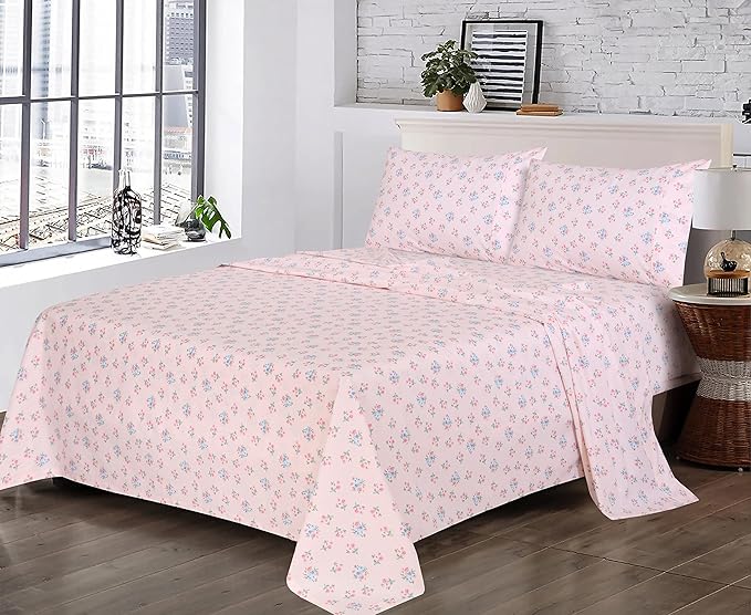 RUVANTI 100% Cotton Sheets – King Size Percale Bedding, Cooling & Breathable Floral Design, Durable with a Crisp, Soft & Comfortable Feel, 16" Deep Pocket, 4-Piece Set, Spring On