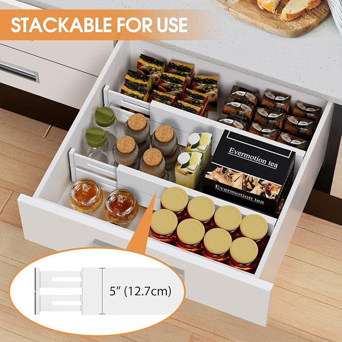 Bamboo Drawer Dividers Organizers, Kitchen Drawer Organizer, Adjustable Drawer Divider for Clothes, Kitchen, Dresser, Bedroom, Bathroom and Office, 4-Pack (White, 12-17 IN) - Image 5