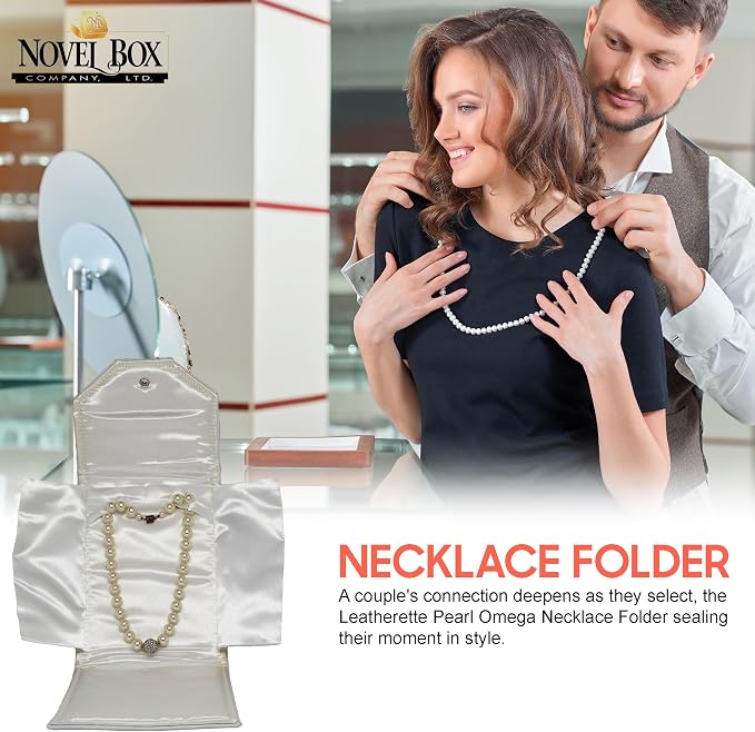 Novel Box Necklace Display Pearl Folder 8x6 inch Large Travel Jewelry Case - Wedding Jewelry Storage Holder with Smooth Finish - Jewelry Organizer Necklace Box - White/White Stitched - Image 6