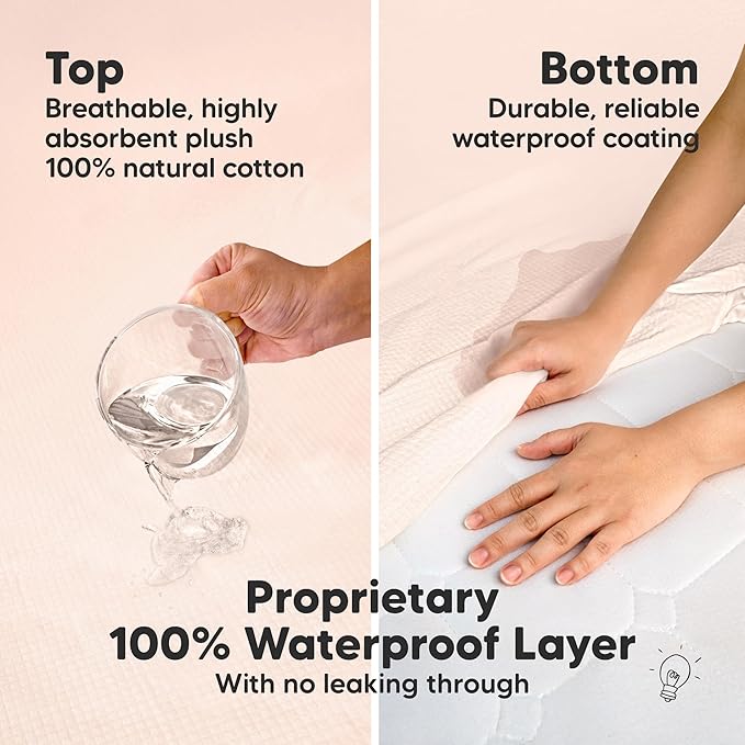 2-Pack Waterproof Crib Mattress Protector Cover Fitted - Quiet Baby Crib Mattress Pad Sheets, 52" x 28" Soft Quilted Cotton Baby Sheet, Machine Washable, Easy Fit, Durable (Mist Rose/Quin)