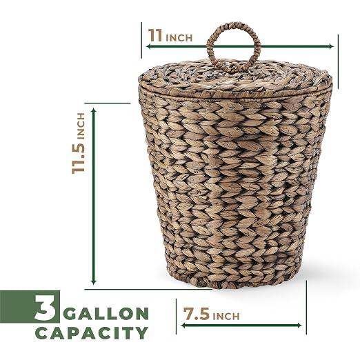 84ECO 3 Gallon Black Wicker Trash Can with Lid and Liner - Image 6