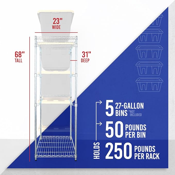 SafeRacks Tote Rack WS-BR27-5-Tier Steel, NSF Certified, Garage Bin Storage - 31 x 23 x 68 in, 1 Pack - Image 2