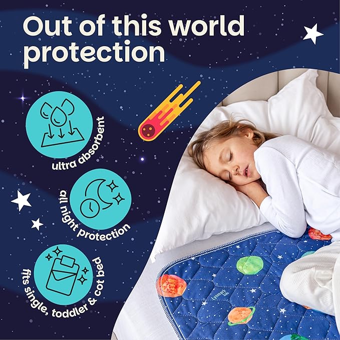Lynmark® 2x Potty Training Mattress Protector Pee Pad for Kids - Waterproof Toddler Bed Wetting Mat for Toilet Training - Non-Slip Washable Bedwetting Topper Absorbs Up to 2000ml- 35" x 33", Astronaut