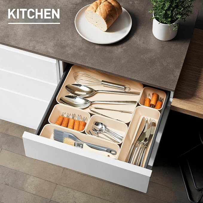 ISSEVE 8Pcs Nesting Silicone Drawer Organizer Trays, 4 Size Versatile Vanity Bathroom & Desk Drawer Organizer Set Storage Bins for Office,Kitchen,Nightstand,White - Image 5