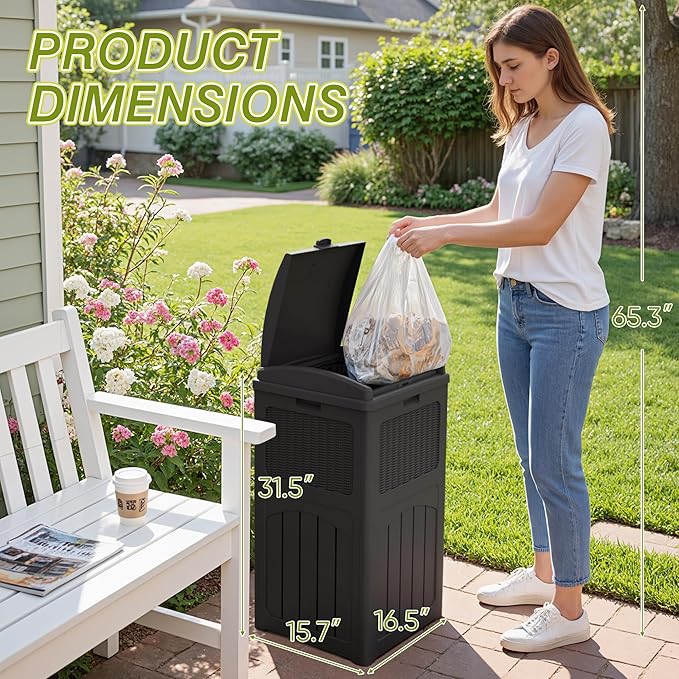 Greesum 33 Gallon Outdoor Trash Can with Lid, Waterproof Resin Garbage Bin for Hideaway, Deck, Patio, 4 Pack, Gray - Image 5