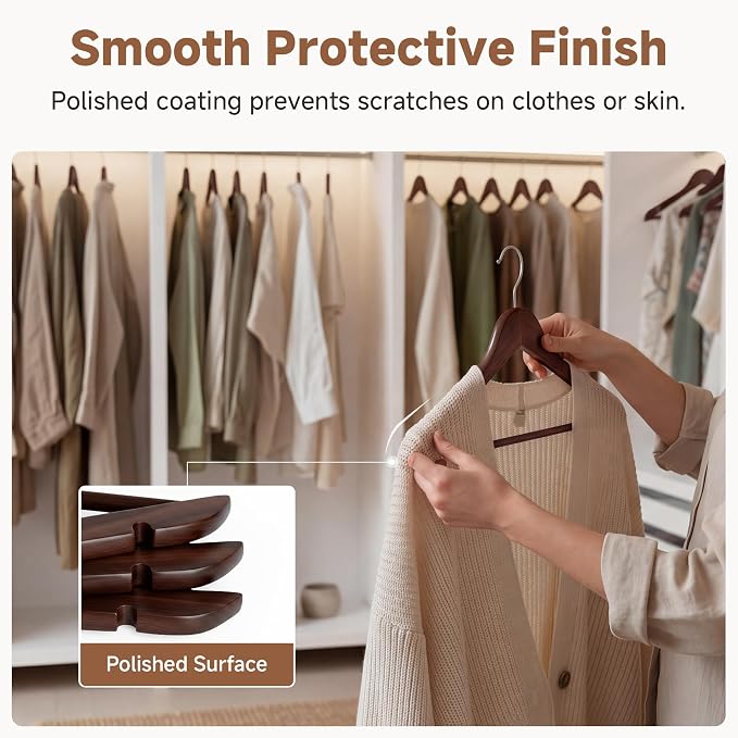 StorageWorks Wooden Hangers 20 Pack, Wood Coat Hangers for Closet, Heavy Duty Clothes Hangers for Suits, Shirts, Pants, Jackets, Walnut Color - Image 5