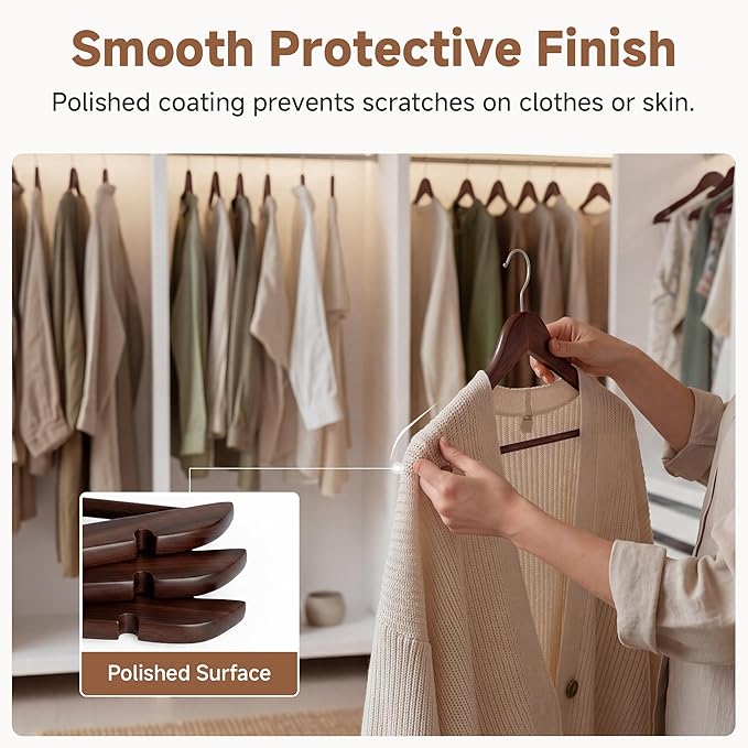 StorageWorks Wooden Hangers 30 Pack, Wood Coat Hangers for Closet, Heavy Duty Clothes Hangers for Suits, Shirts, Pants, Jackets, Walnut Color - Image 5