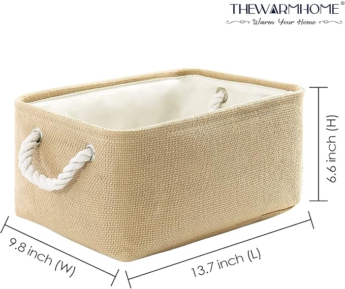 TheWarmHome Decorative Basket Rectangular Fabric Storage Bin Organizer Basket with Handles for Clothes Storage (Beige, Medium-1Pack,13.8L*9.8W*6.7H) - Image 6