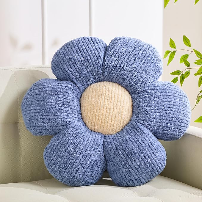 XIAIJIA Flower Shaped Pillow Cushion Decorative Daisy Pillow for Bed Cute Throw Pillow Flower Floor Pillow Soft Seat Cushion Blue Cushion 19.6"
