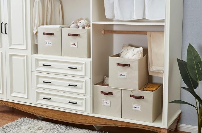 DECOMOMO Storage Cubes, 13x13x13 Storage Cube Bins with Labels, Fabric Organizer Bins (13" / 6pcs, Beige) - Image 9