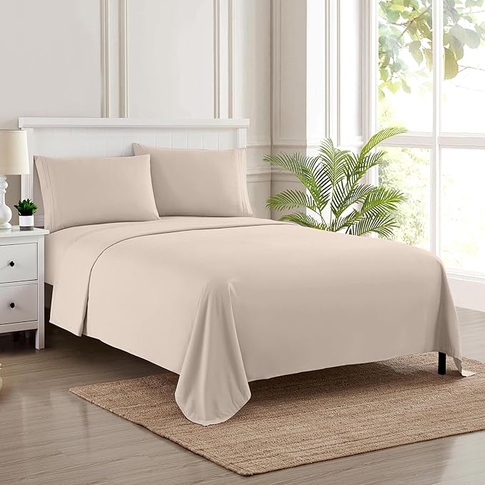 California King Sheet Sets - Breathable Luxury Sheets with Full Elastic & Secure Corner Straps Built In - 1800 Supreme Collection Deep Pocket Bedding, Sheet Set, EXTRA DEEP pocket - Cal King, Beige