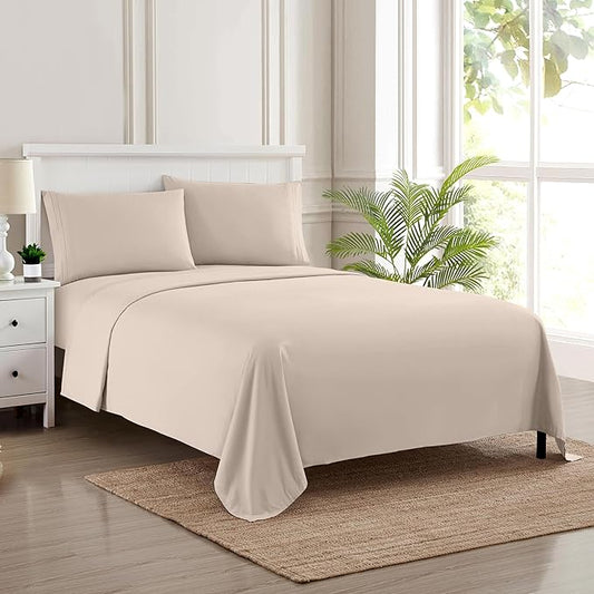 California King Sheet Sets - Breathable Luxury Sheets with Full Elastic & Secure Corner Straps Built In - 1800 Supreme Collection Deep Pocket Bedding, Sheet Set, EXTRA DEEP pocket - Cal King, Beige