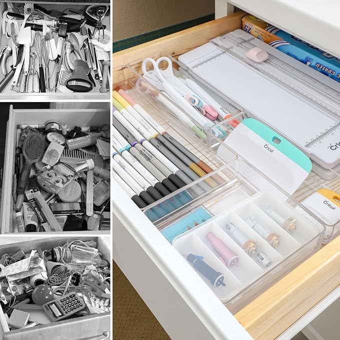 LotFancy Clear Plastic Drawer Organizer, 12’’ x 6” x 2’’, Set of 3 Drawer Storage Containers Bins for Dresser Cosmetics Makeup, Stackable - Image 6