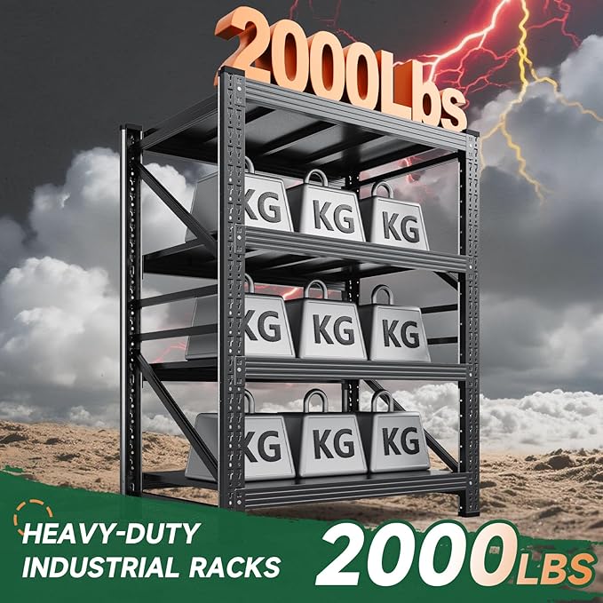 Letaya 2000LBS Storage Shelves Heavy Duty,60" H Garage Shelving Units, 4 Tier Adjustable Utility Rack Shelf,Large Metal Industrial Shelves,for Shop,Warehouse,Basement,Black (40" W x 20" D x 60" H) - Image 3