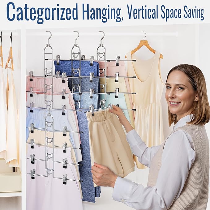 Pants Hangers With Clips, Newly Upgraded Detachable Space Saving Hangers for Skirts, Shorts & Trousers with Non slip clip,Heavy Duty Skirt Hangers - Hanging Closet Organizer And Storage,Patent Pending - Image 5