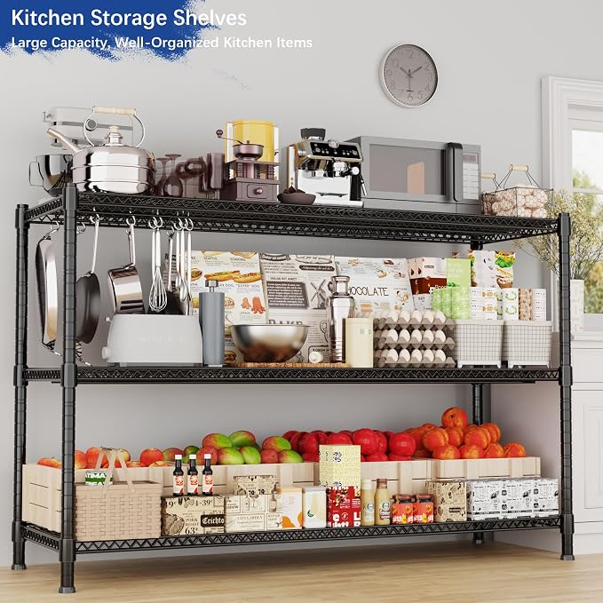 Heavy Duty Shelving, 47.6" H Garage Shelving Unit with Leveling Feet, 3-Tier Adjustable Garage Storage Shelves Metal Rack, Industrial Shelving for Warehaouse Storage, 60" W x 24" D x 47.6" H, Black - Image 5