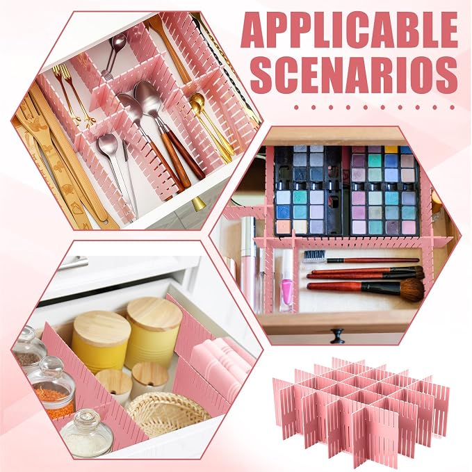 Blosssound 15 Pcs 5.12 Tall Drawer Divider Adjustable Drawer Organizer DIY Ultra Deep Storage Organizer Separator with Fixed Buckle for Underwear Socks Dormitory Office Kitchen Bedroom(Pink) - Image 6