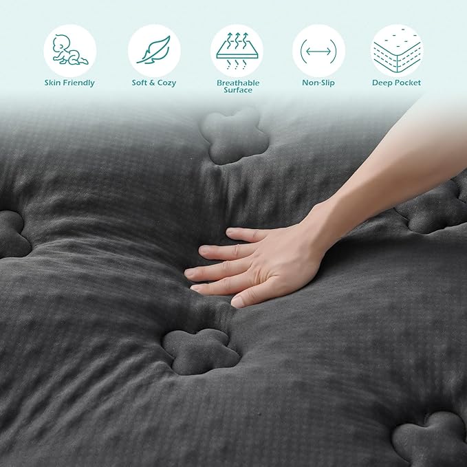 Hansleep Memory Foam Mattress Pad Topper Queen, Queen Foam Mattress Topper Viscose Derived from Bamboo, Queen Size Bed Mattress Pad Cover for Back Pain Relief, 60" x80", Charcoal Grey
