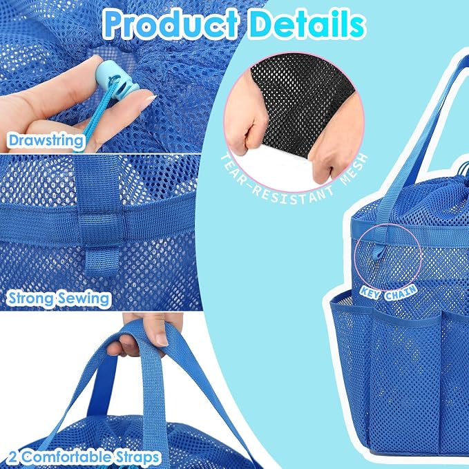 Fammart Mesh Shower Caddy Portable with Drawstring, Dorm Room Essentials for College Girls Guys, 8-Pocket Extra Large Shower Bag Basket Tote for Camping Beach Gym Travel Toiletry Bathroom - Image 5