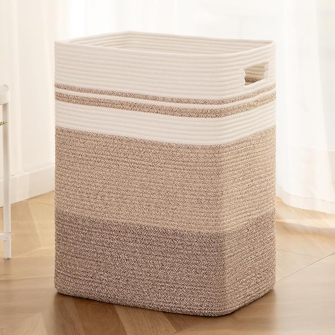 OIAHOMY Rectangle Laundry Basket, Large Laundry Hamper with Handles, Cotton Blanket Basket for Living room, Woven Decorative Storage Basket for Clothes,Pillows-16x13x22in-Gradient Yellow by MasterofSpaceOptimization