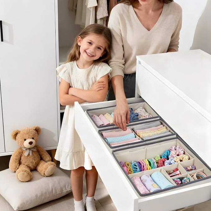 DECOMOMO Drawer Organizer for Baby – 12 Pack Clothes Organizer & Storage Dividers for Nursery, Storage Bins for Underwear, Bra, Socks, Diapers & Newborn Essentials (Beige) - Image 7
